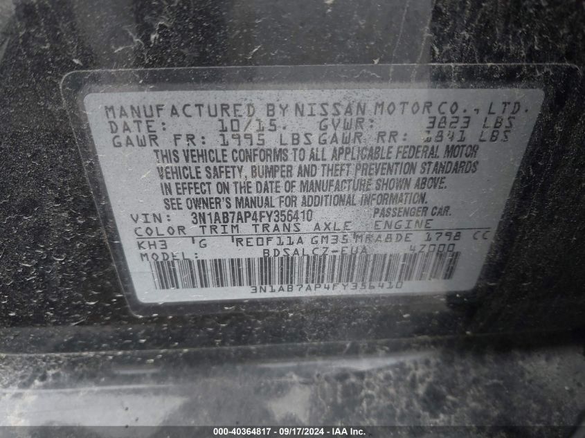 3N1AB7AP4FY356410 2015 Nissan Sentra S