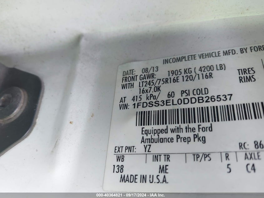 2013 FORD E-350 SUPER DUTY COMMERCIAL - 1FDSS3EL0DDB26537