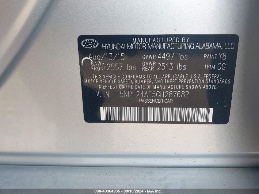 2016 HYUNDAI SONATA SE - 5NPE24AF5GH287682