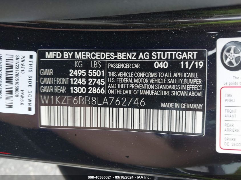 2020 Mercedes-Benz E Amg 53 4Matic VIN: W1KZF6BB8LA762746 Lot: 40365021