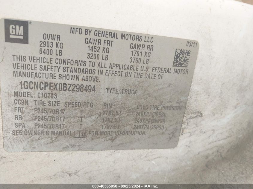 1GCNCPEX0BZ298494 2011 Chevrolet Silverado 1500 Work Truck