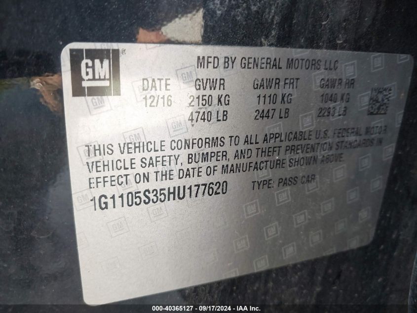 1G1105S35HU177620 2017 Chevrolet Impala 1Lt