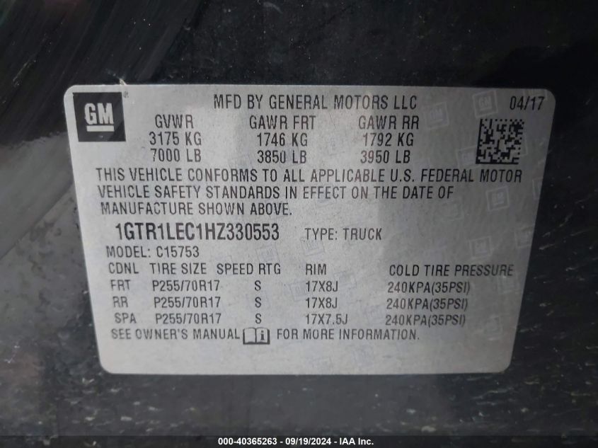 2017 GMC SIERRA 1500 C1500 - 1GTR1LEC1HZ330553