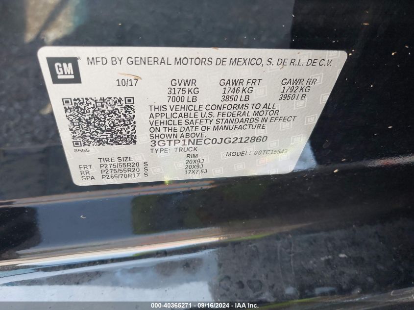 3GTP1NEC0JG212860 2018 GMC Sierra 1500 Slt