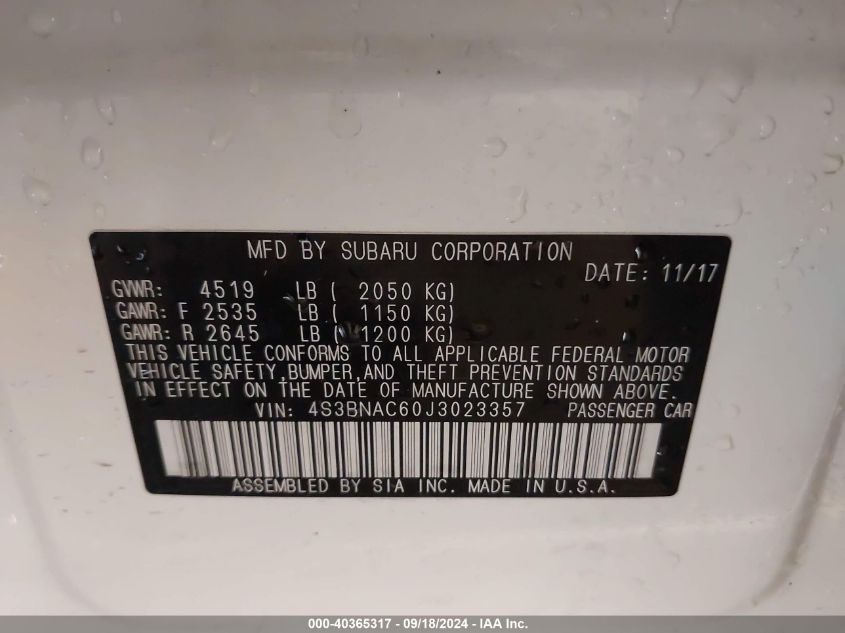 4S3BNAC60J3023357 2018 Subaru Legacy Premium