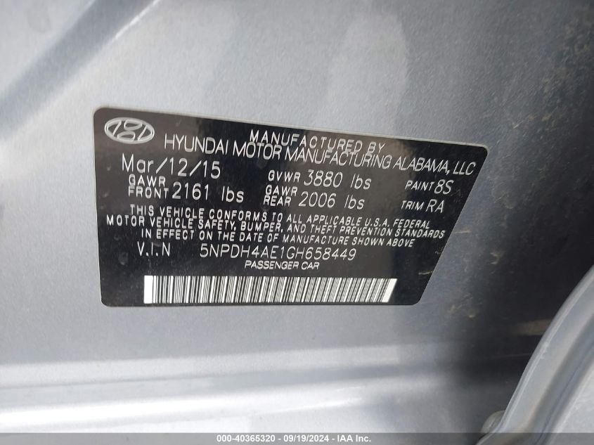 5NPDH4AE1GH658449 2016 Hyundai Elantra Se