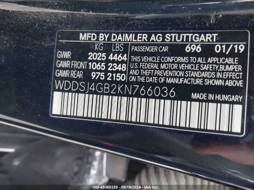 WDDSJ4GB2KN766036 2019 Mercedes-Benz Cla 250 4Matic