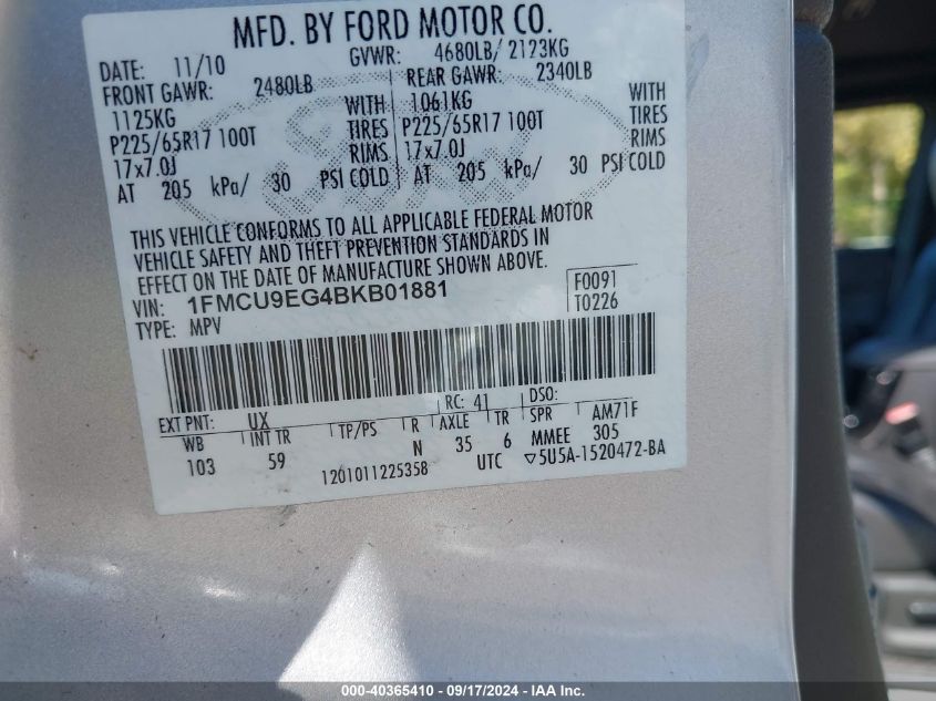 1FMCU9EG4BKB01881 2011 Ford Escape Limited