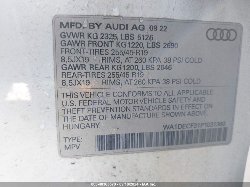 WA1DECF31P1031360 2023 Audi Q3 Premium 45 Tfsi S Line Quattro Tiptronic