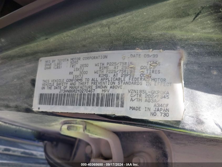 JT3HN86R2Y0270467 2000 Toyota 4Runner Sr5