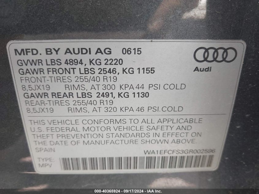 WA1EFCFS3GR002596 2016 Audi Q3 2.0T Premium Plus