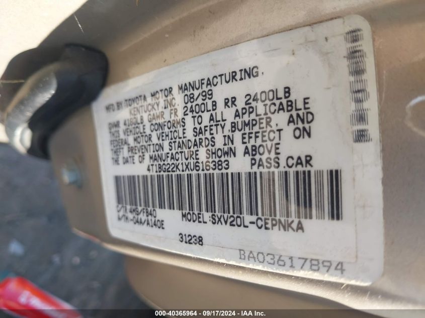 4T1BG22K1XU616383 1999 Toyota Camry Ce/Le/Xle