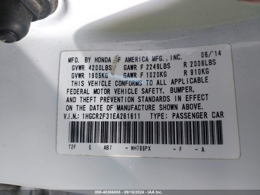 1HGCR2F31EA261611 2014 Honda Accord Lx