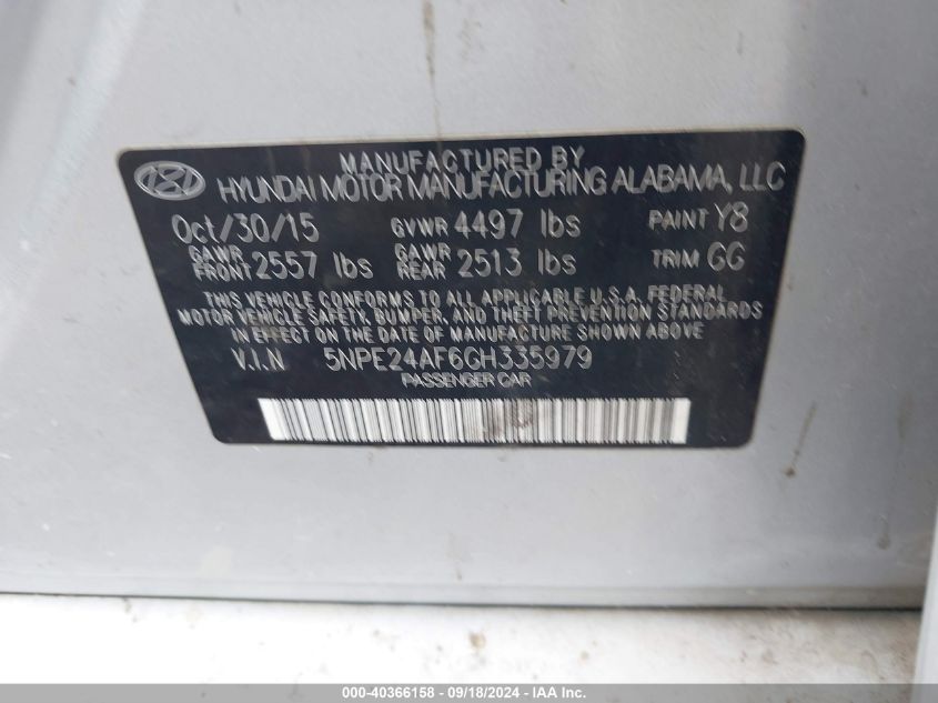 5NPE24AF6GH335979 2016 Hyundai Sonata Se