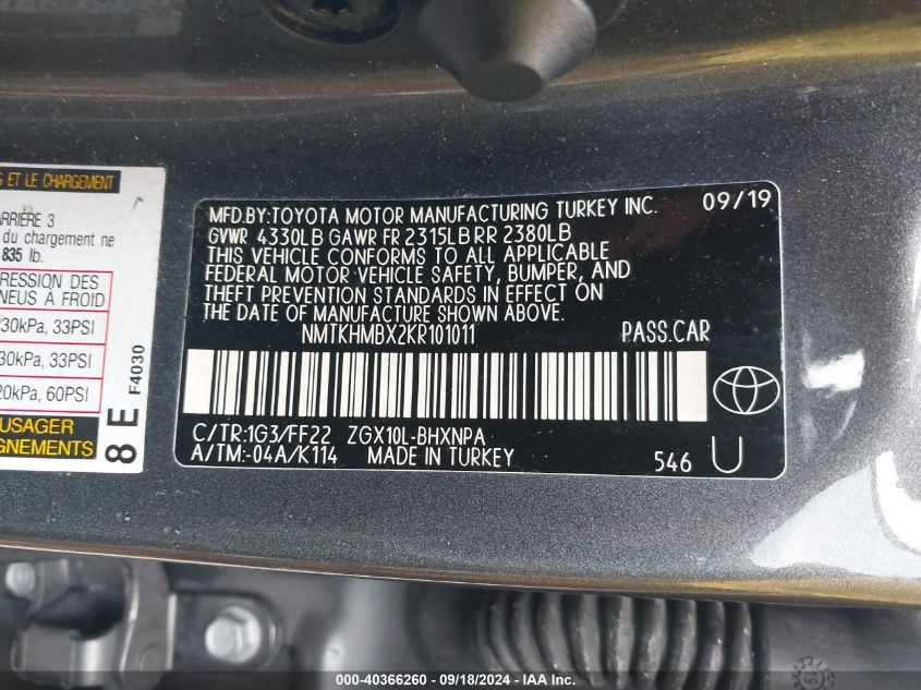 NMTKHMBX2KR101011 2019 Toyota C-Hr Xle