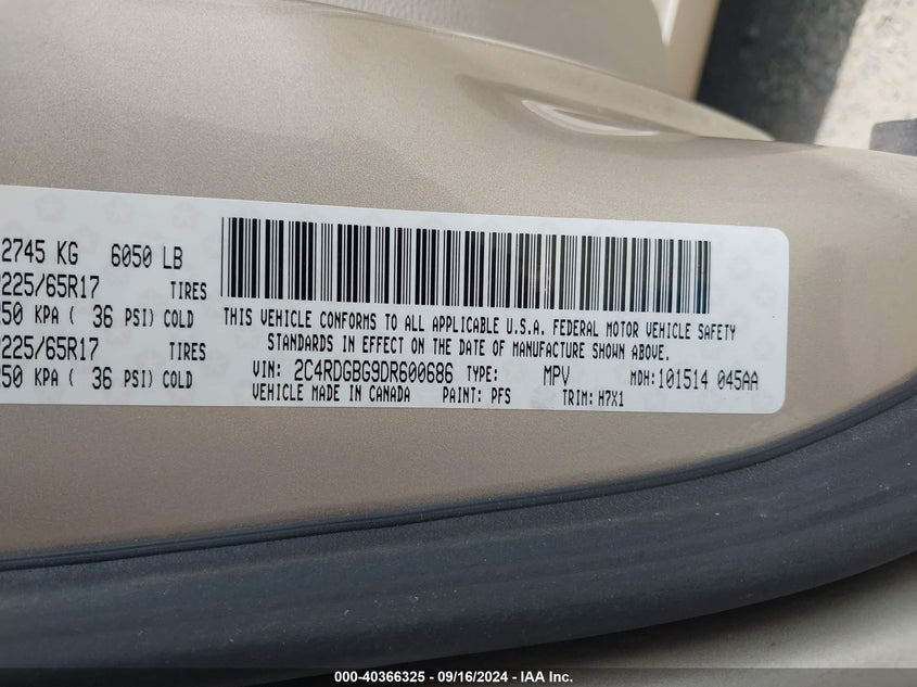 2013 DODGE GRAND CARAVAN SE VIN: 2C4RDGBG9DR600686