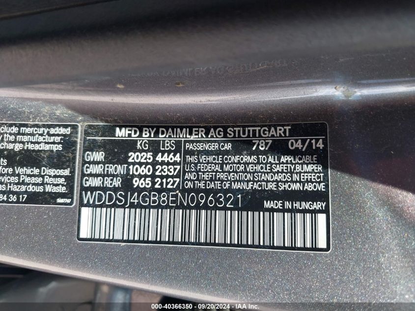 WDDSJ4GB8EN096321 2014 Mercedes-Benz Cla 250 4Matic