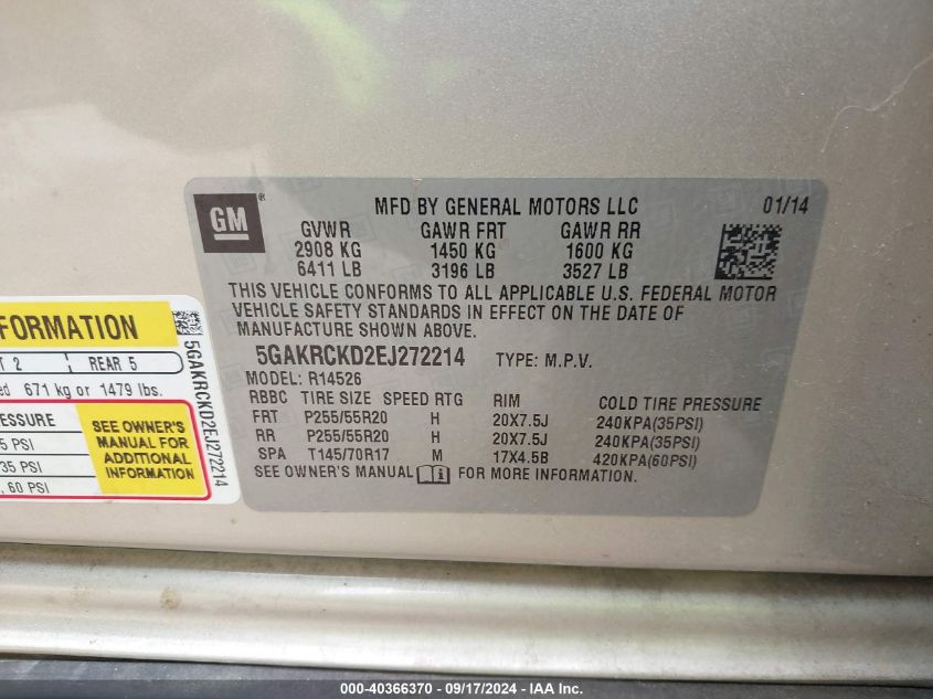 5GAKRCKD2EJ272214 2014 Buick Enclave Premium