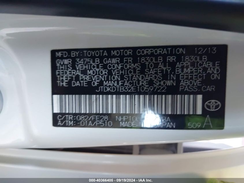 JTDKDTB32E1059722 2014 Toyota Prius C One