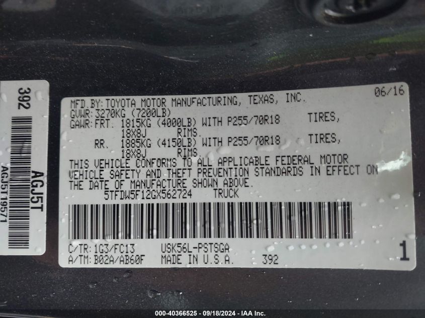 5TFDW5F12GX562724 2016 Toyota Tundra Crewmax Sr5/Trd Pro