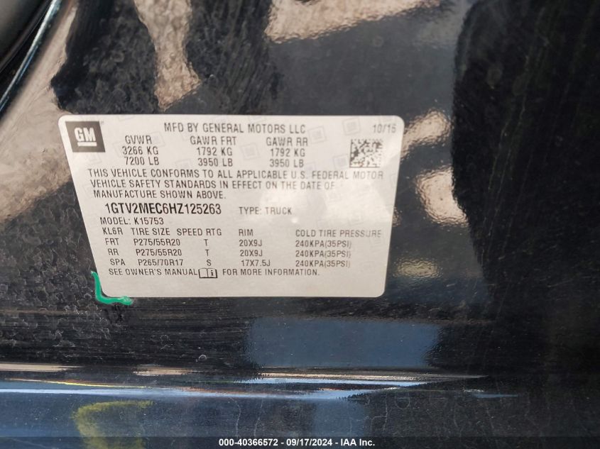 1GTV2MEC6HZ125263 2017 GMC Sierra 1500 Sle