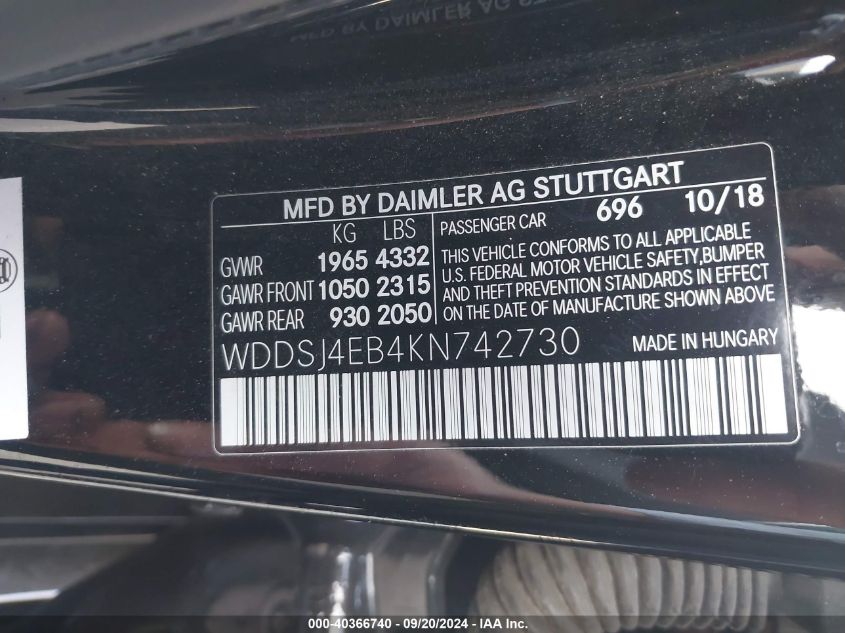 WDDSJ4EB4KN742730 2019 Mercedes-Benz Cla 250