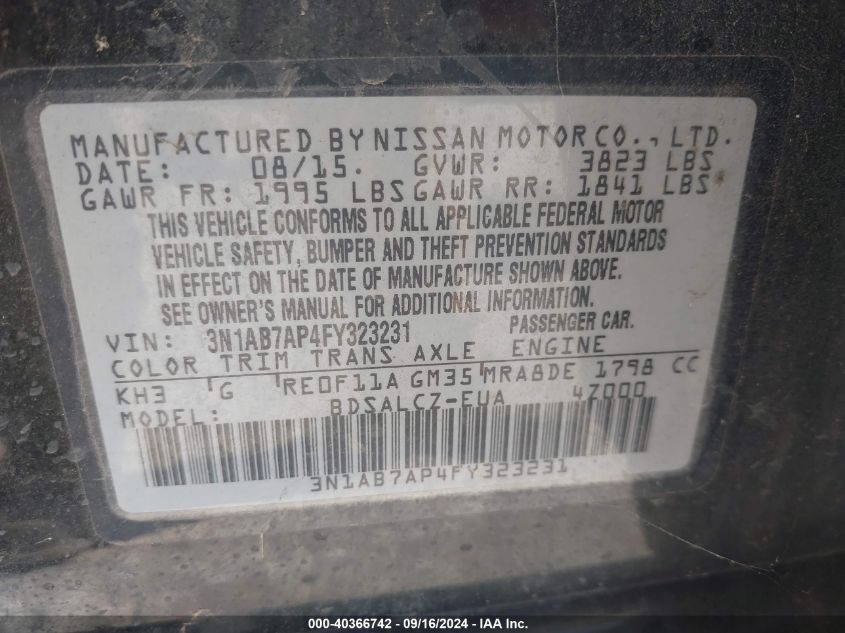 3N1AB7AP4FY323231 2015 Nissan Sentra S