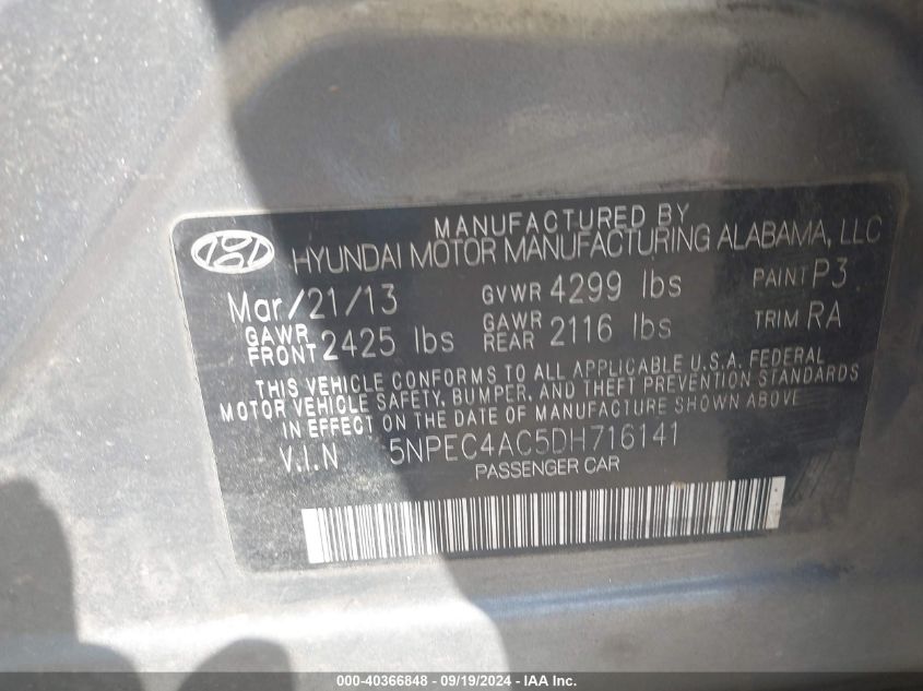 5NPEC4AC5DH716141 2013 Hyundai Sonata Limited