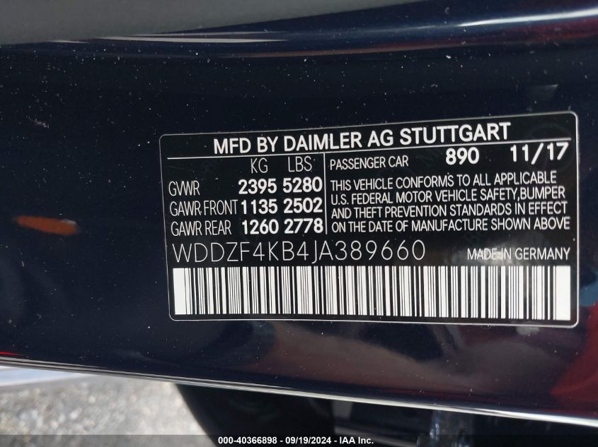 WDDZF4KB4JA389660 2018 Mercedes-Benz E 300 4Matic