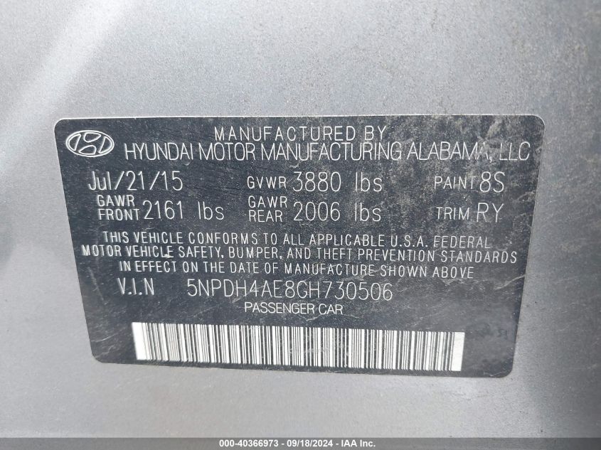 2016 HYUNDAI ELANTRA VALUE EDITION - 5NPDH4AE8GH730506