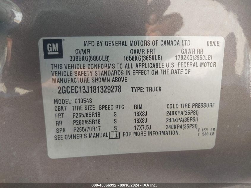 2GCEC13J181329278 2008 Chevrolet Silverado 1500 Lt1