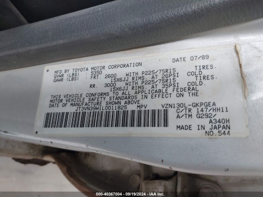 JT3VN39W1L0011825 1990 Toyota 4Runner Vn39 Sr5