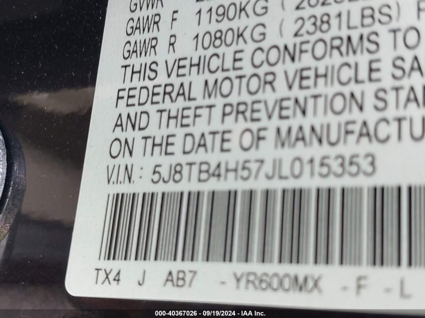 2018 Acura Rdx Technology Acurawatch Plus Packages/Technology Package VIN: 5J8TB4H57JL015353 Lot: 40367026