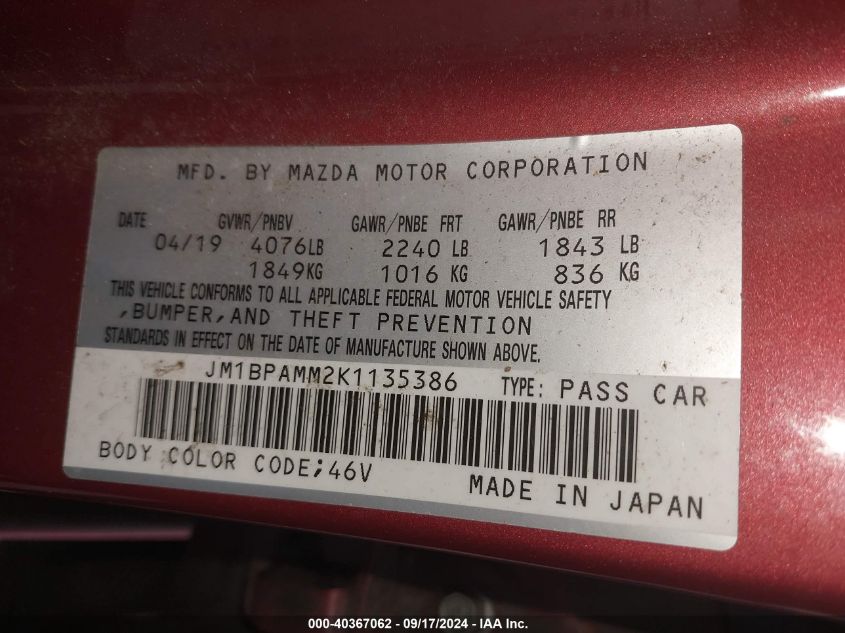 JM1BPAMM2K1135386 2019 Mazda Mazda3 Preferred Package