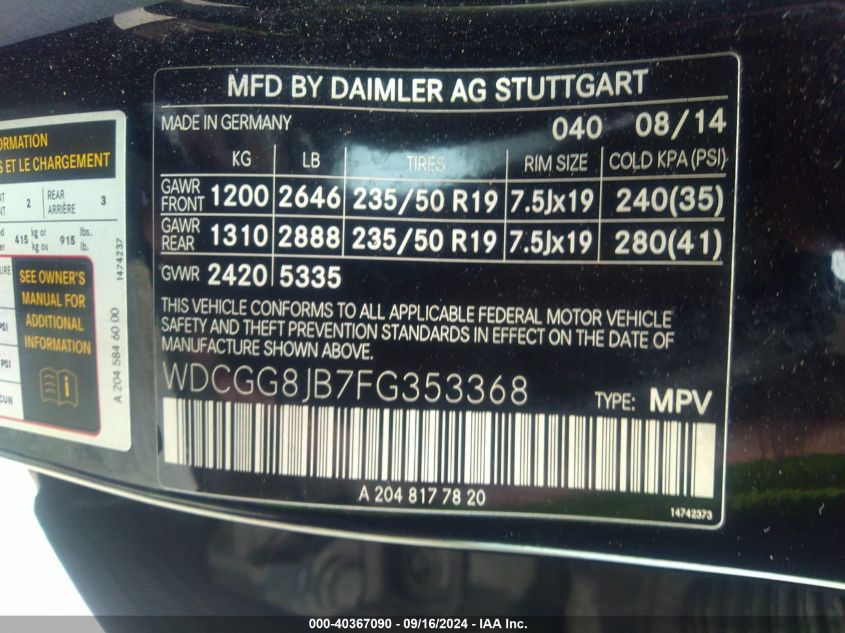 WDCGG8JB7FG353368 2015 Mercedes-Benz Glk 350 4Matic