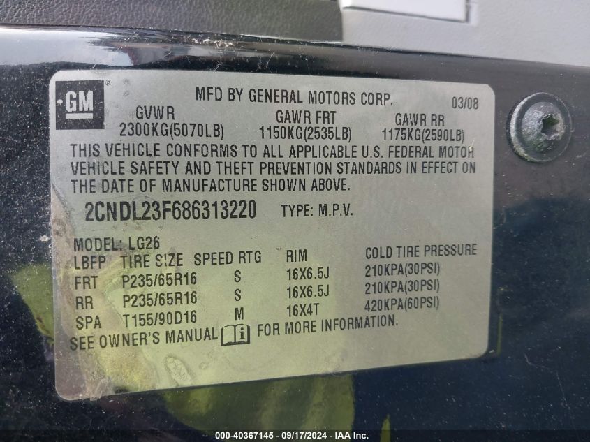 2CNDL23F686313220 2008 Chevrolet Equinox Ls