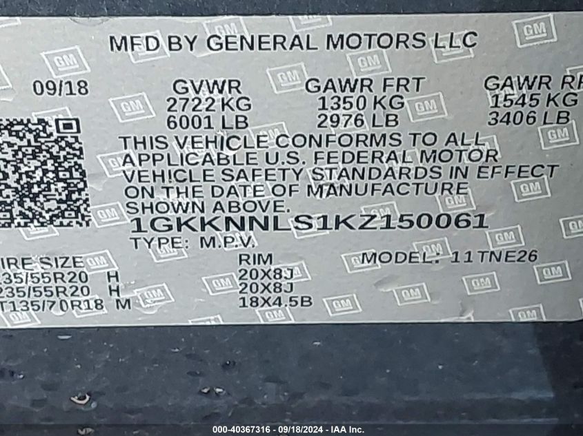 1GKKNNLS1KZ150061 2019 GMC Acadia Slt-2