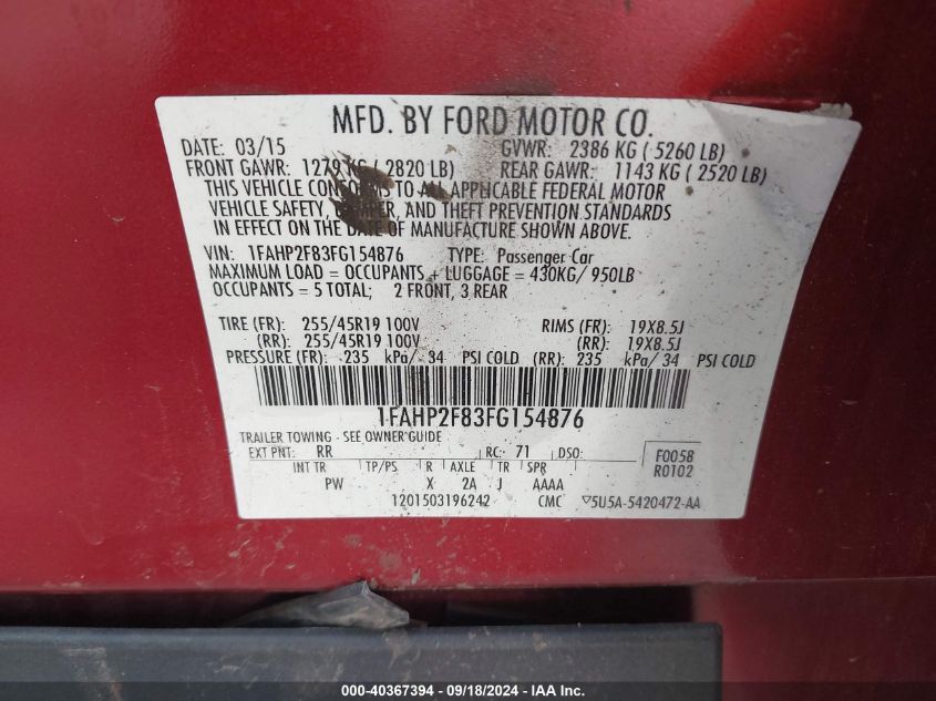 1FAHP2F83FG154876 2015 Ford Taurus Limited