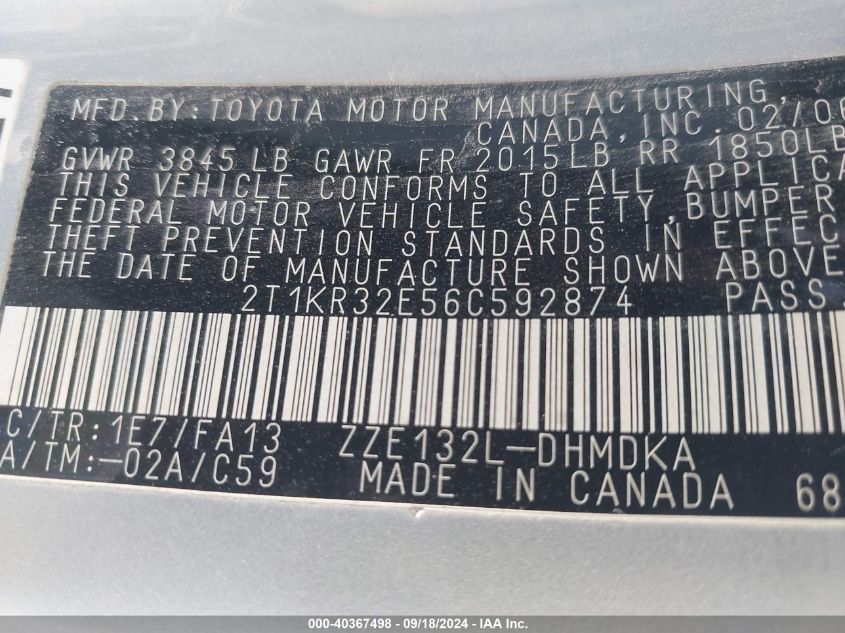 2T1KR32E56C592874 2006 Toyota Matrix