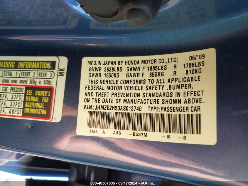 JHMZE2H53AS013740 2010 Honda Insight Lx