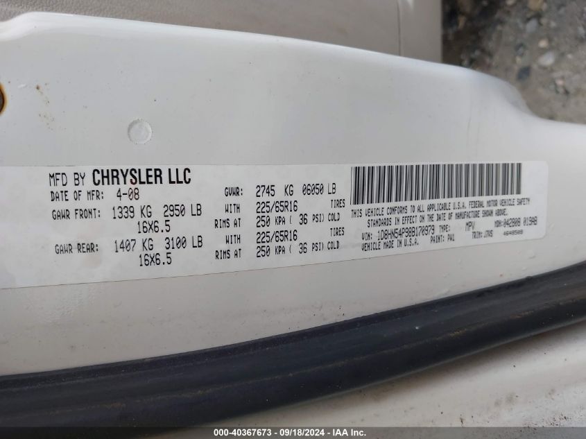 1D8HN54P98B170979 2008 Dodge Grand Caravan Sxt