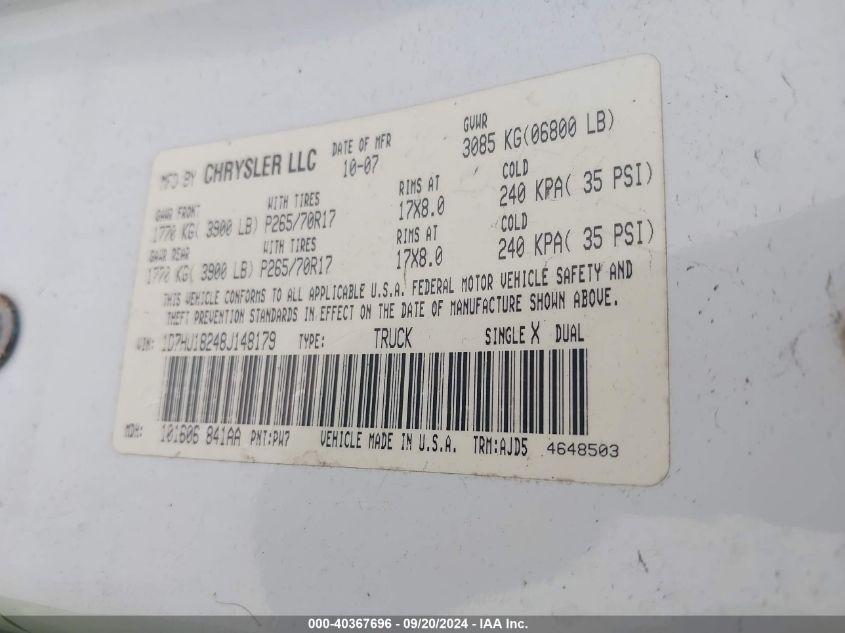 1D7HU18248J148179 2008 Dodge Ram 1500 Slt