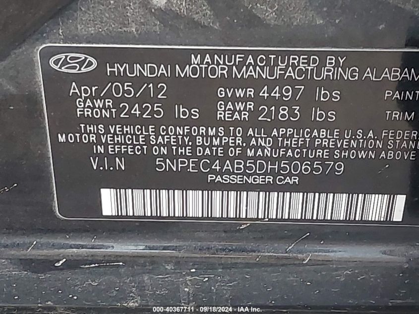 2013 HYUNDAI SONATA LIMITED 2.0T - 5NPEC4AB5DH506579