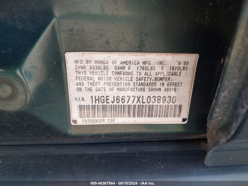 1HGEJ6677XL038930 1999 Honda Civic Lx