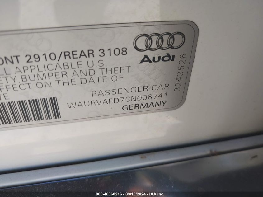 2012 Audi A8 L 4.2 VIN: WAURVAFD7CN008741 Lot: 40368216