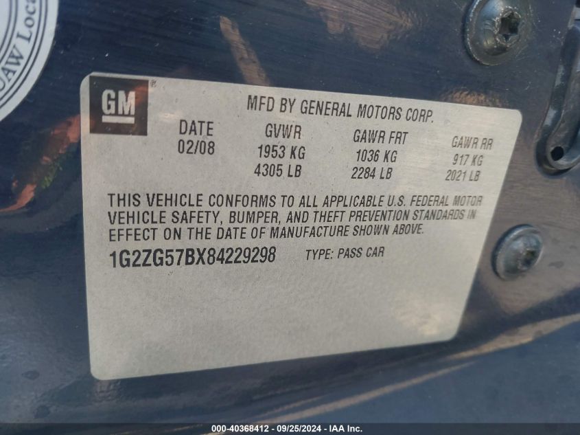 1G2ZG57BX84229298 2008 Pontiac G6