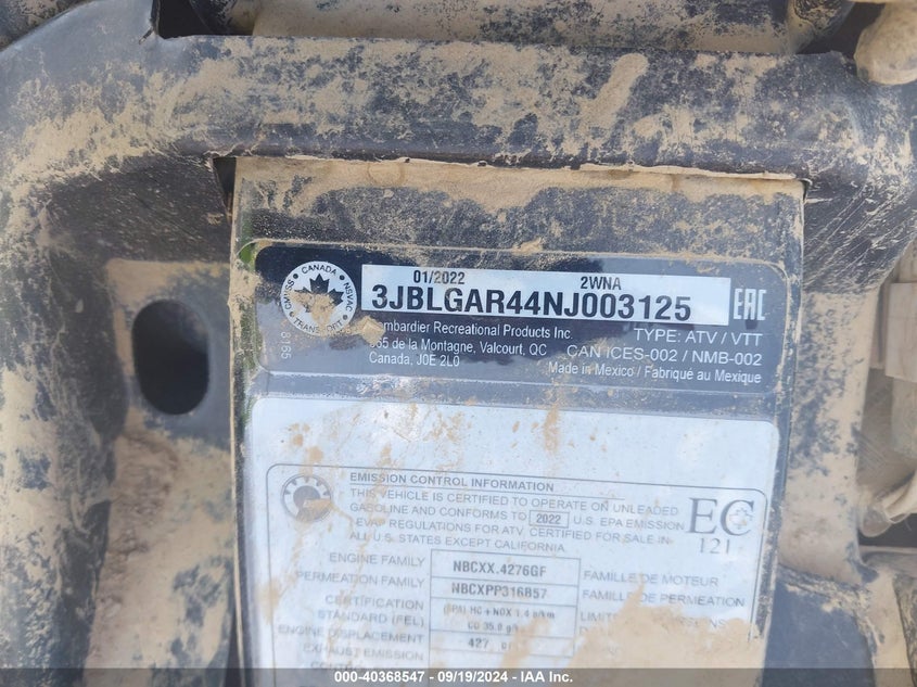 2022 CAN-AM OUTLANDER 450/450 DPS/MOSSY OAK HUNTING EDITION 450 DPS 3JBLGAR44NJ003125