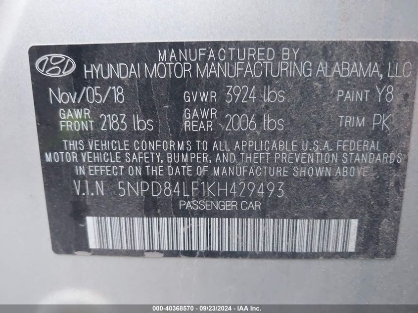 2019 HYUNDAI ELANTRA SEL - 5NPD84LF1KH429493