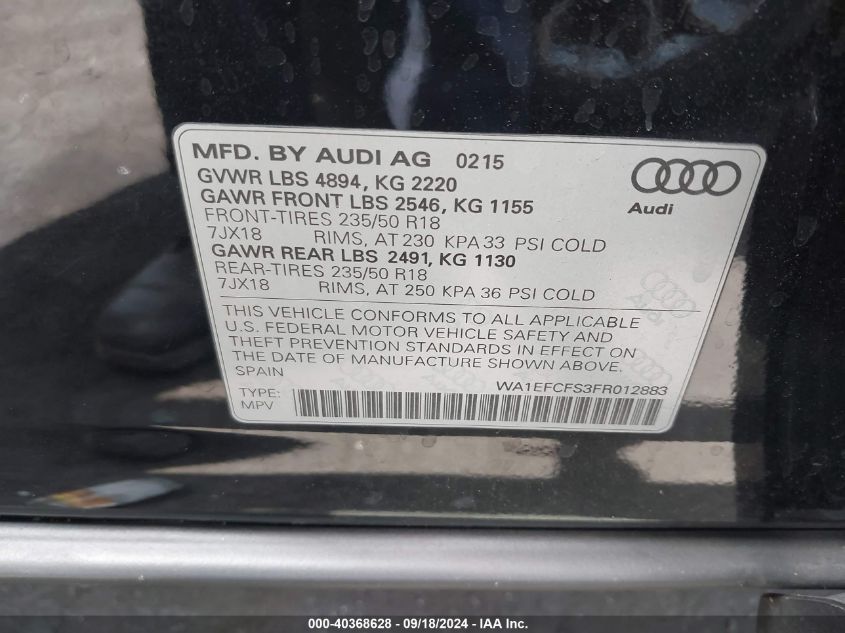 2015 AUDI Q3 PREMIUM PLUS - WA1EFCFS3FR012883