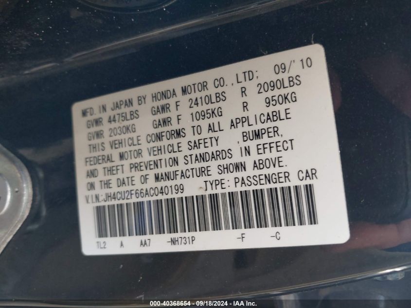 JH4CU2F66AC040199 2010 Acura Tsx 2.4